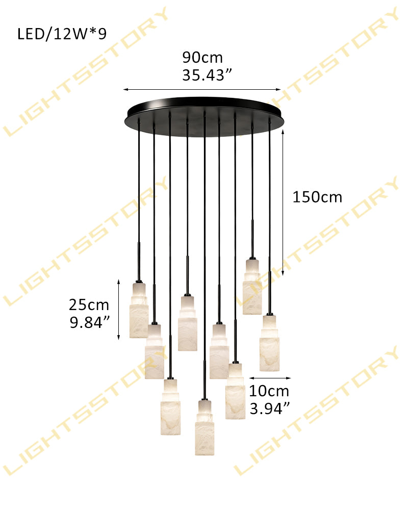 Alabaster Stepped Cylindrical Cone Tiered Cluster Pendant Light - Natural Spanish Alabaster, Lux Brass Trim - Kitchens, Dining & Living Rooms