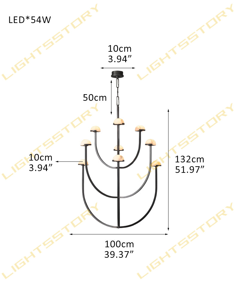 Alabaster Three-Tier Chandelier for Dining Room – Mid-Century Modern, Aged Brass & Black, Pedra Collection 9 light-D100*H132CM D39.37"*H51.97" Black American chandelier
