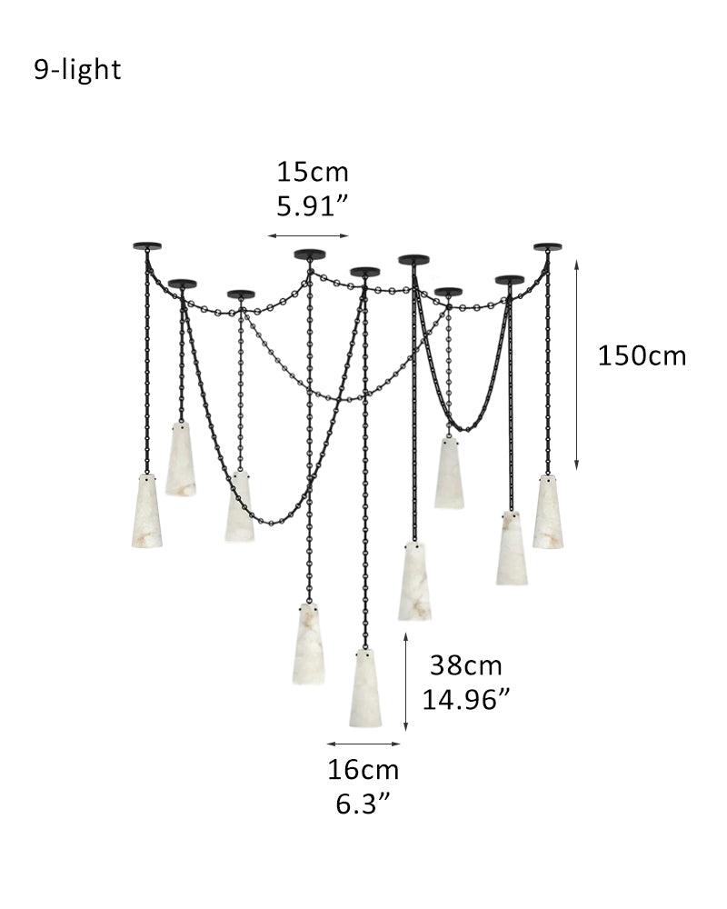 LightsStory Series Geometric Chandelier | Clustered Silhouette Translucent Alabaster and Brass, Premium Brass and Black finish for Modern Living Rooms and Dining Areas 9-light-D16*H38CM D6.3*H14.96" White + Black Vintage Simple Pendant Lamp