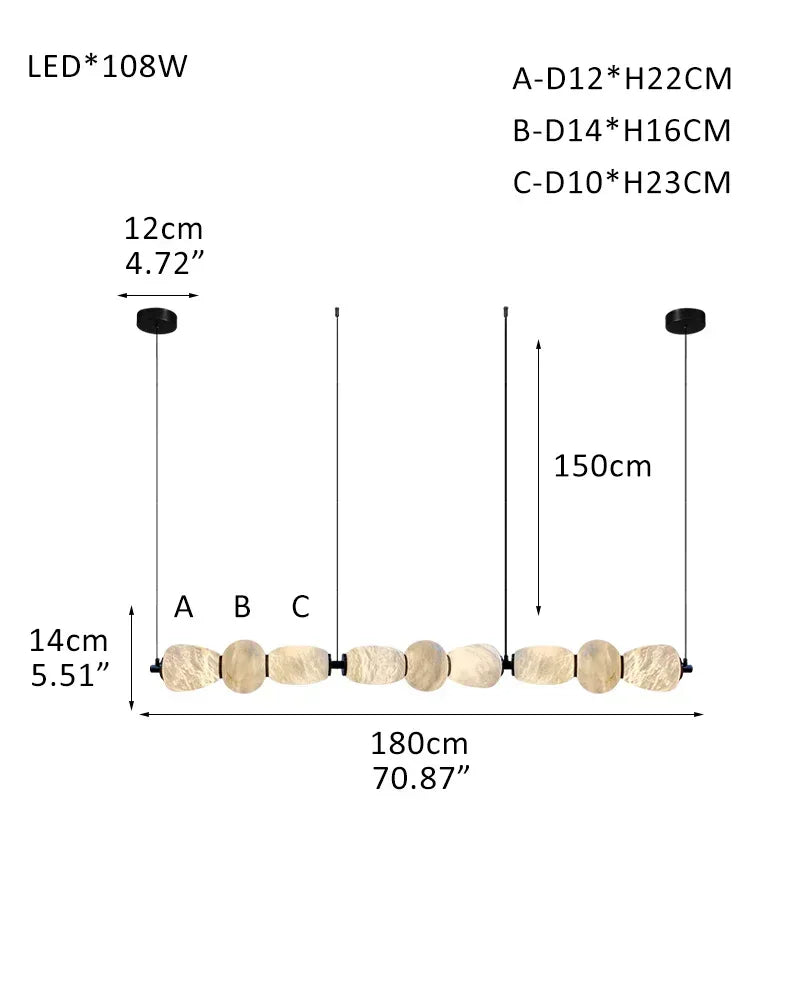 6-light Antique Brass String Hanging Light with Alabaster Stone Shade 9-light-L180*H14CM L70.87"*H5.5" White + Black Modern Pendant lamp