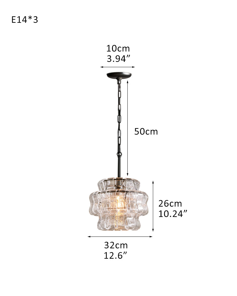 Giverny Ghiaccio Textured Glass Lantern Drum Pendant Light - Vintage Boho Crystal Clear, Smoke Glass - Kitchens, Dining & Living Rooms