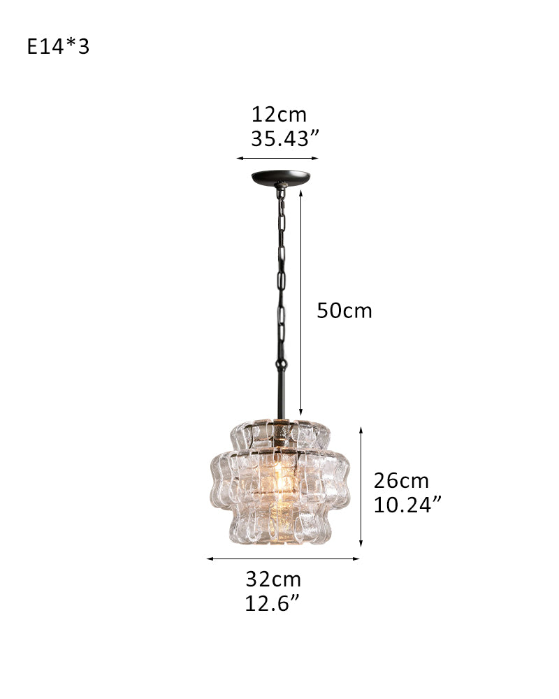 Ghiaccio Glass Round Chandelier Wide 12" in Brass/Bronze Aluminum Chain