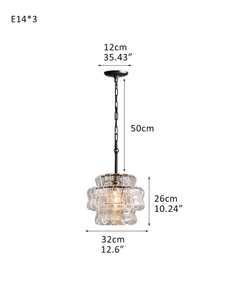 Ghiaccio Glass Round Chandelier Wide 12" in Brass/Black Aluminum Chain 3 Light-D32*H26CM D12.6"*H10" Black + Clear Glass American chandelier