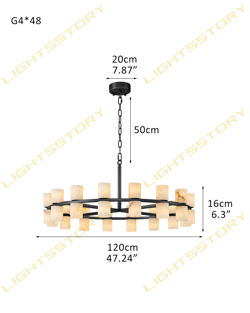 Alabaster Dual Candle Halo Ring Candelabra Chandelier- Natural Spanish Alabaster, Heritage Brass Trim - Living Rooms, Dining Rooms, Lobby, Stairwells