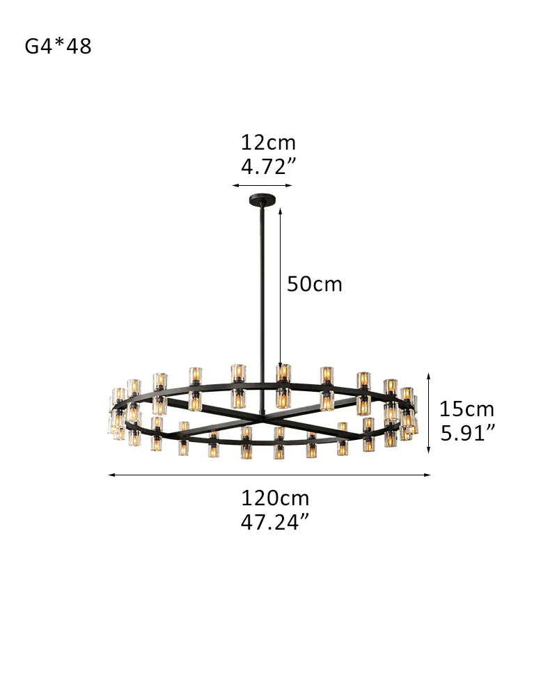 Luxe Brass/Black Arcachon Cylinder Crystal Round Chandelier 20" 31" 48" 60" for Lustres Living Room 48-light-D120*H15CM D47.24"*H5.91" Black American chandelier