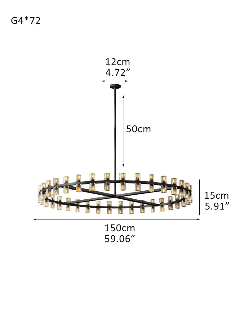 Luxe Brass/Black Arcachon Cylinder Crystal Round Chandelier 20" 31" 48" 60" for Lustres Living Room 72-light-D150*H15CM D59.06"*H5.91" Black American chandelier