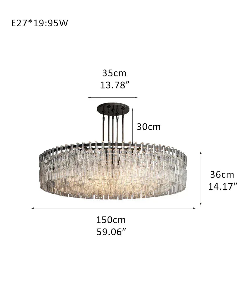 LightsStory Series Prismatic Chandelier | Linear Rectangular Hand-set Prismatic Crystals and Interlocking Steel, Dual-Tone Satin Gold and Matte Black for Entryways, Dining Areas, and Bedrooms D150*H36CM D59.06*H14.17" Black American chandelier