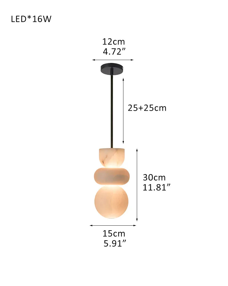 Modern Handcrafted Spanish Stone Warm White Alabaster Pendant Chain Lighting D15*H30CM D5.9"*H11.8" Black Modern Pendant lamp
