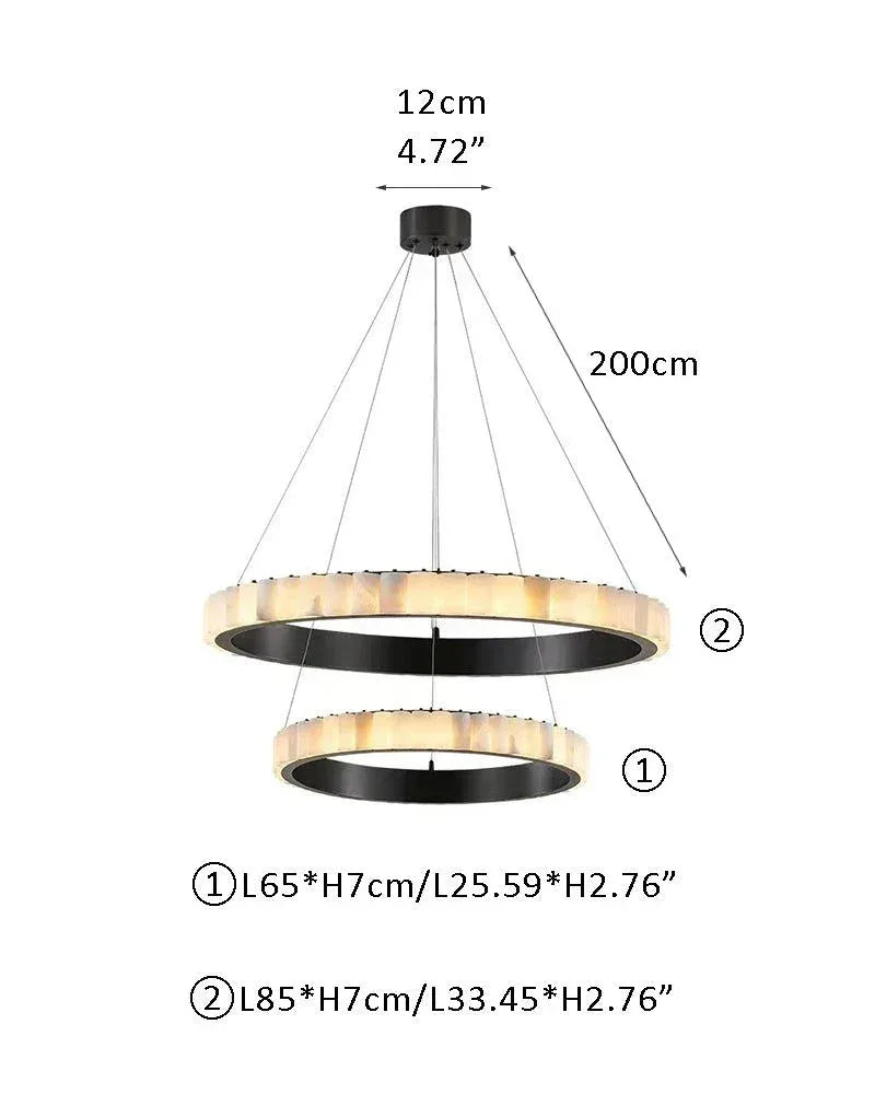 Dia 65+85CM Double LED Ring Marble Chandeliers | Black/Gold Ceiling Steel D65*7+D85*7CM D25.59*H2.76"+D33.46*H2.76" White + Black American chandelier