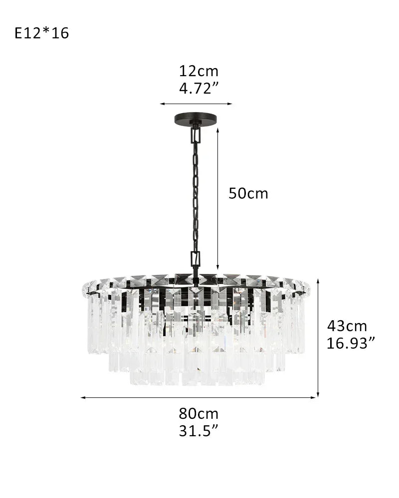 Warm Ambiance LED Arden Tiered Crystal Round Chandelier Brushed Chrome Stainless 16 light-D80*H43CM D31.5"*H17.72" Black American chandelier
