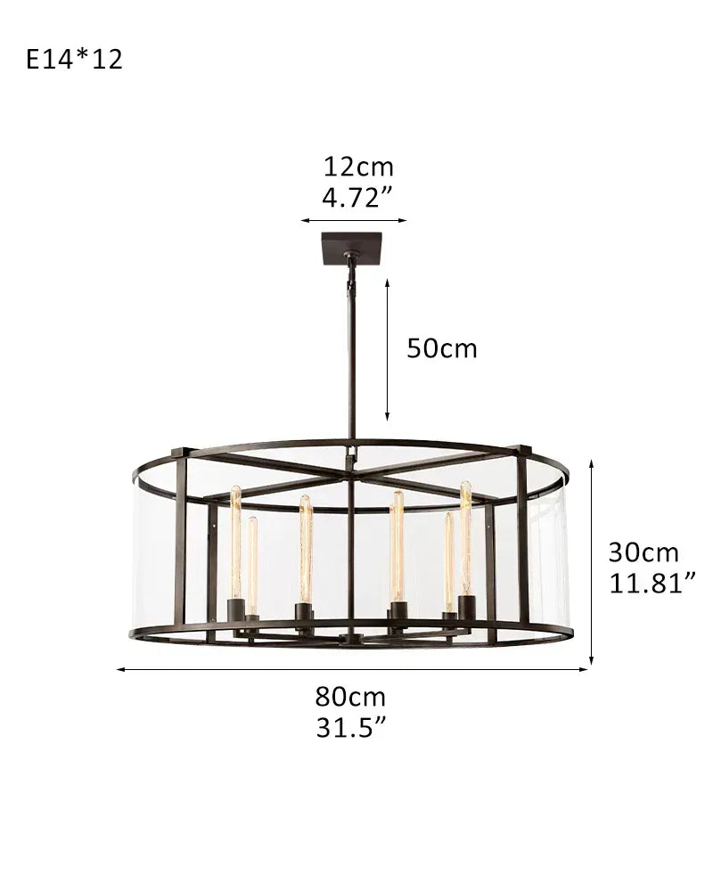 8/12/16/20 Halogen Light with Glass Lantern Chandelier Brushed Brass/Black Steel Frame R-L80*H30CM L31.5“*H11.81" Black American Vintage chandelier lamp