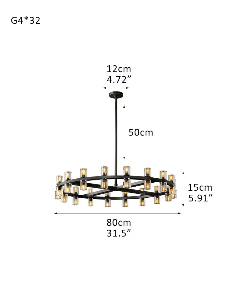 Luxe Brass/Black Arcachon Cylinder Crystal Round Chandelier 20" 31" 48" 60" for Lustres Living Room 32-light-D80*H15CM D31.5"*H5.91" Black American chandelier
