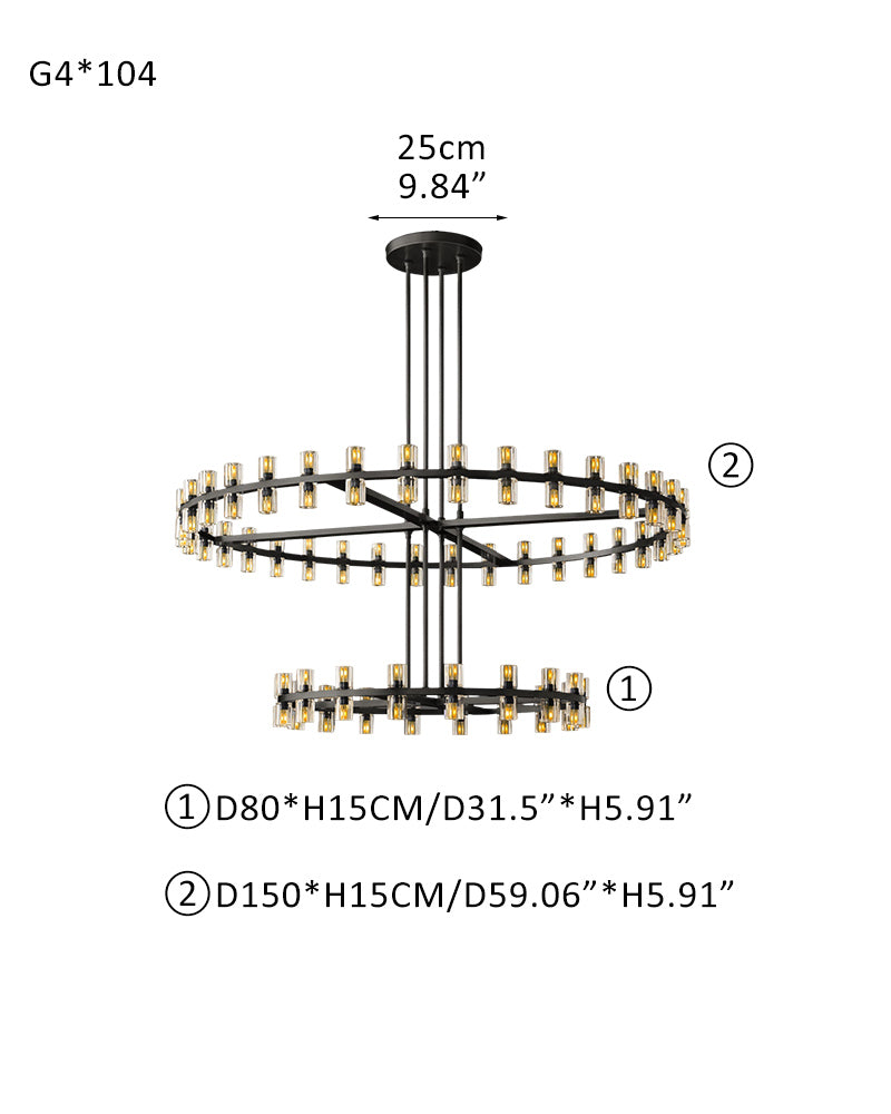 Lacquered Brass/Black Wagon Wheel Arcachon Round Crystal 2 Tier Chandelier For Foyer Entrance