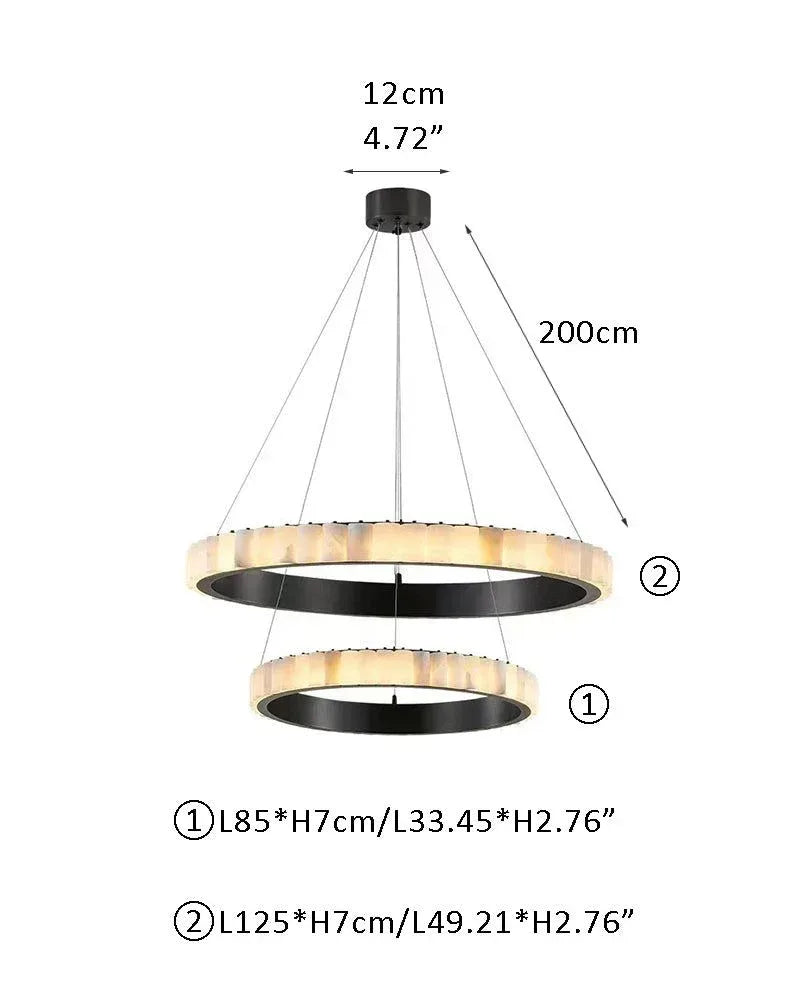 Dia 65+85CM Double LED Ring Marble Chandeliers | Black/Gold Ceiling Steel D85*7+D125*7CM D33.46*H2.76"+D49.21*H2.76" White + Black American chandelier