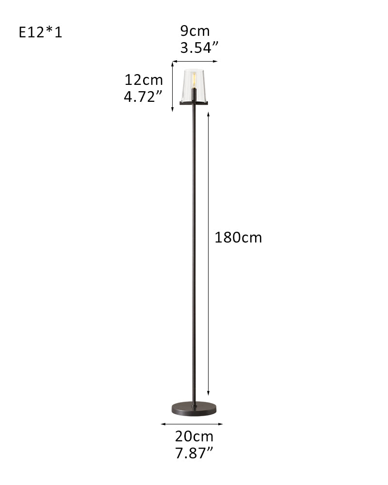Tapered Glass Hurricane Candle Glass Floor Lamp - Clear Glass, Lux Gold Base - Bedroom & Living Rooms