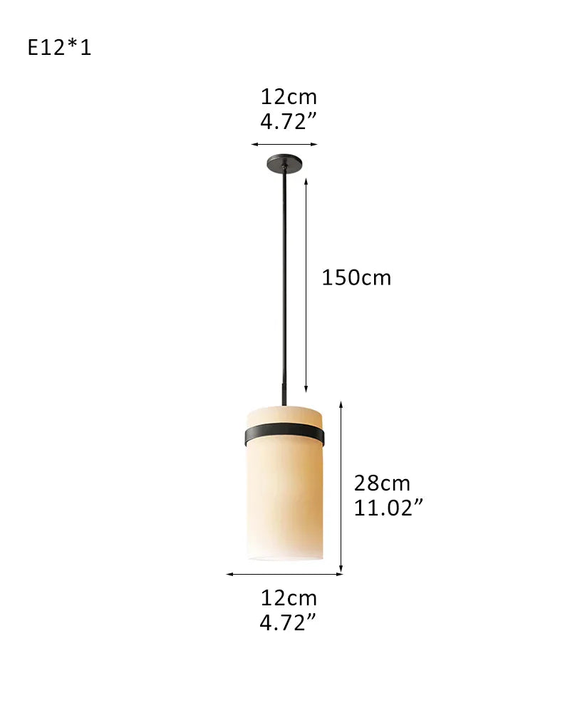 Vintage Simplicity Cylinder Milk Glass Round Ravelle Chandelier Lacquered Black | Living Lighting - Kitchener 1-light-D12*H28CM D4.72"*H11.02"-Pendant Black American chandelier