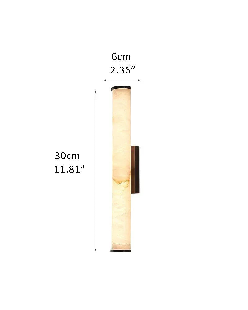 LED Copper Cylindrical Natural Marble Alabaster Wall Sconce Lamp,H30/40/50/60CM D6*H30CM D2.36*H11.81" White + Black Flush Mounted Wall Sconce Lamp