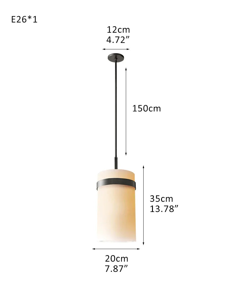 Vintage Simplicity Cylinder Milk Glass Round Ravelle Chandelier Lacquered Black | Living Lighting - Kitchener 1-light-D20*H35CM D7.87"*H13.78"-Pendant Black American chandelier