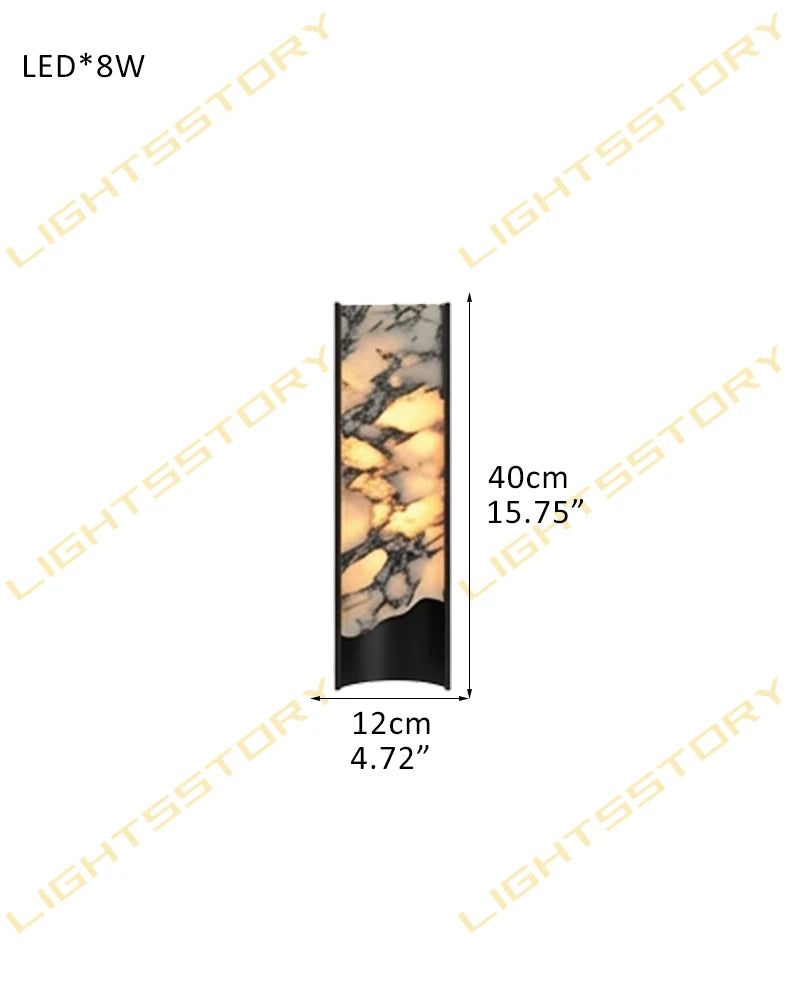 LightsStory Series Alabaster Square Wall Sconces, Natural Stone Brass & Black Metal LED Wall Lights B-D12*H40CM(alabaster in right) Black Flush Mounted Wall Sconce Lamp