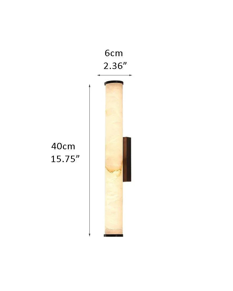 LED Copper Cylindrical Natural Marble Alabaster Wall Sconce Lamp,H30/40/50/60CM D6*H40CM D2.36*H15.75" White + Black Flush Mounted Wall Sconce Lamp