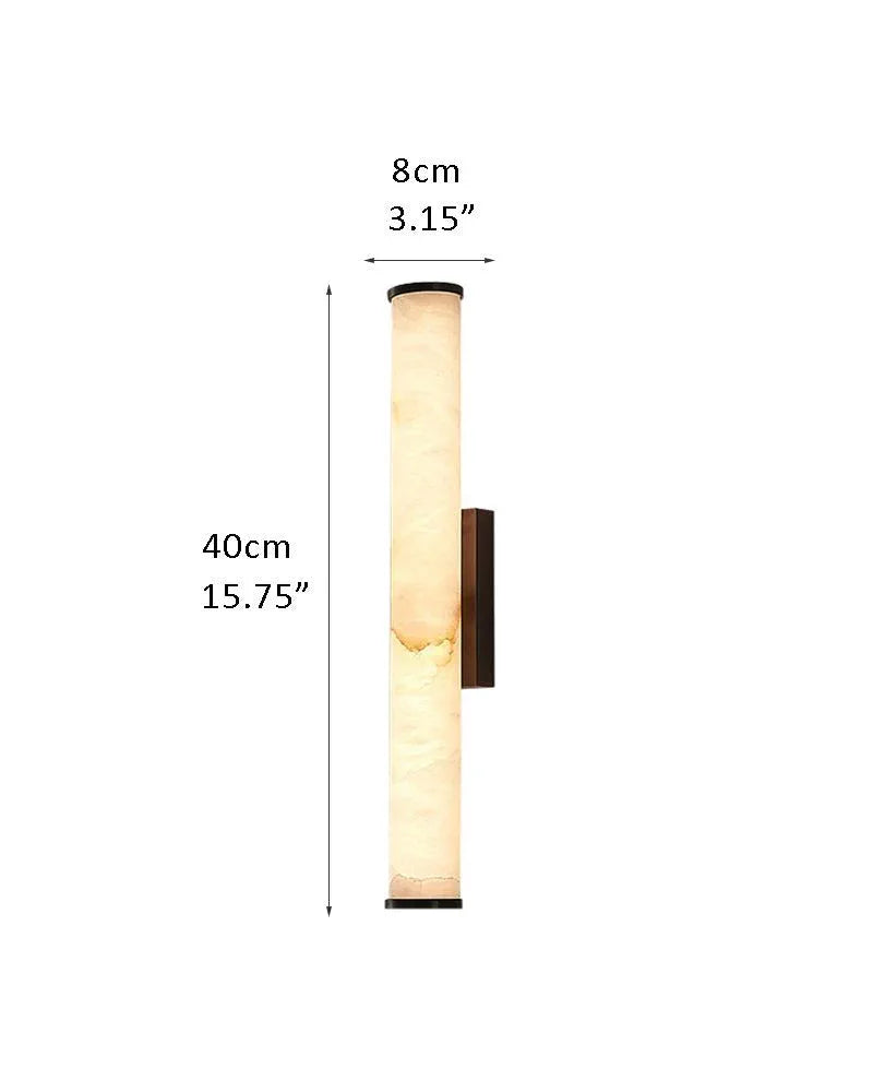 LED Copper Cylindrical Natural Marble Alabaster Wall Sconce Lamp,H30/40/50/60CM D8*H40CM D3.15*H15.75" White + Black Flush Mounted Wall Sconce Lamp