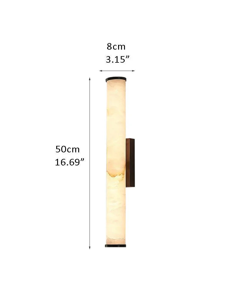 LED Copper Cylindrical Natural Marble Alabaster Wall Sconce Lamp,H30/40/50/60CM D8*H50CM D3.15*H19.69" White + Black Flush Mounted Wall Sconce Lamp
