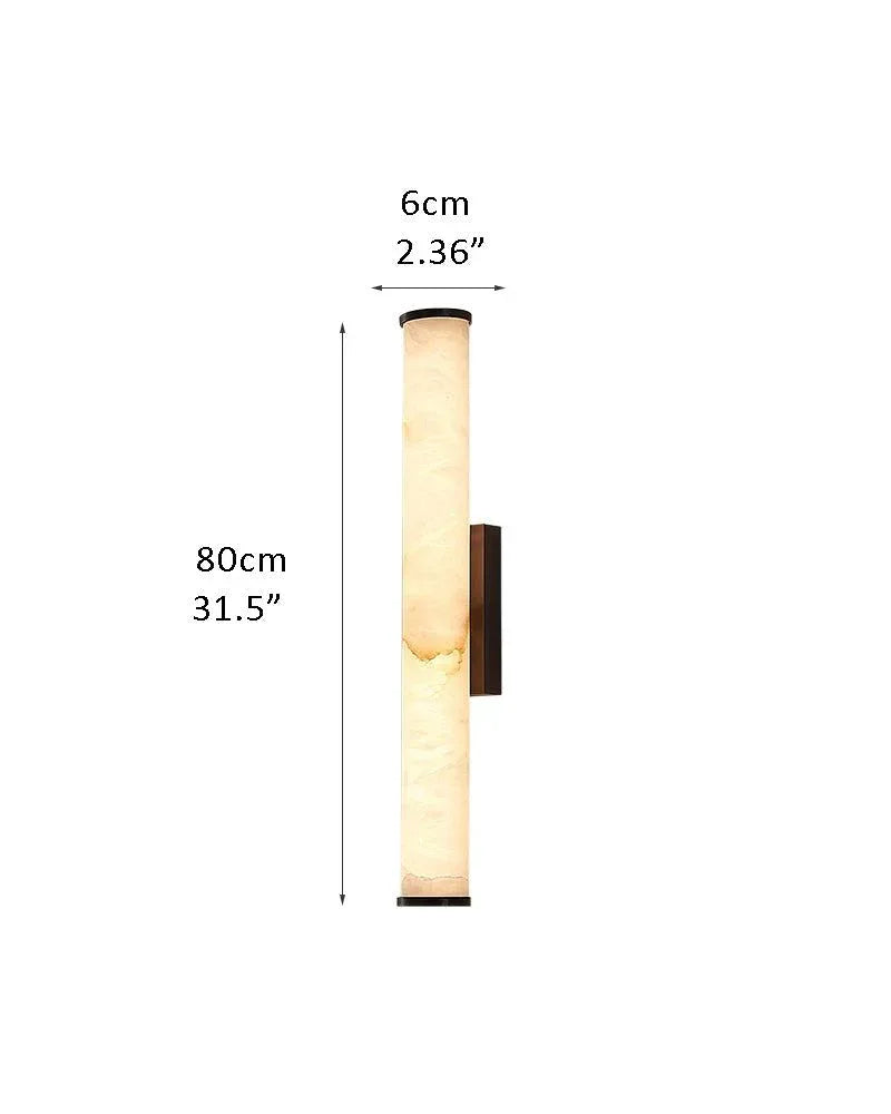 LED Copper Cylindrical Natural Marble Alabaster Wall Sconce Lamp,H30/40/50/60CM D6*H80CM D2.36*H31.5" White + Black Flush Mounted Wall Sconce Lamp