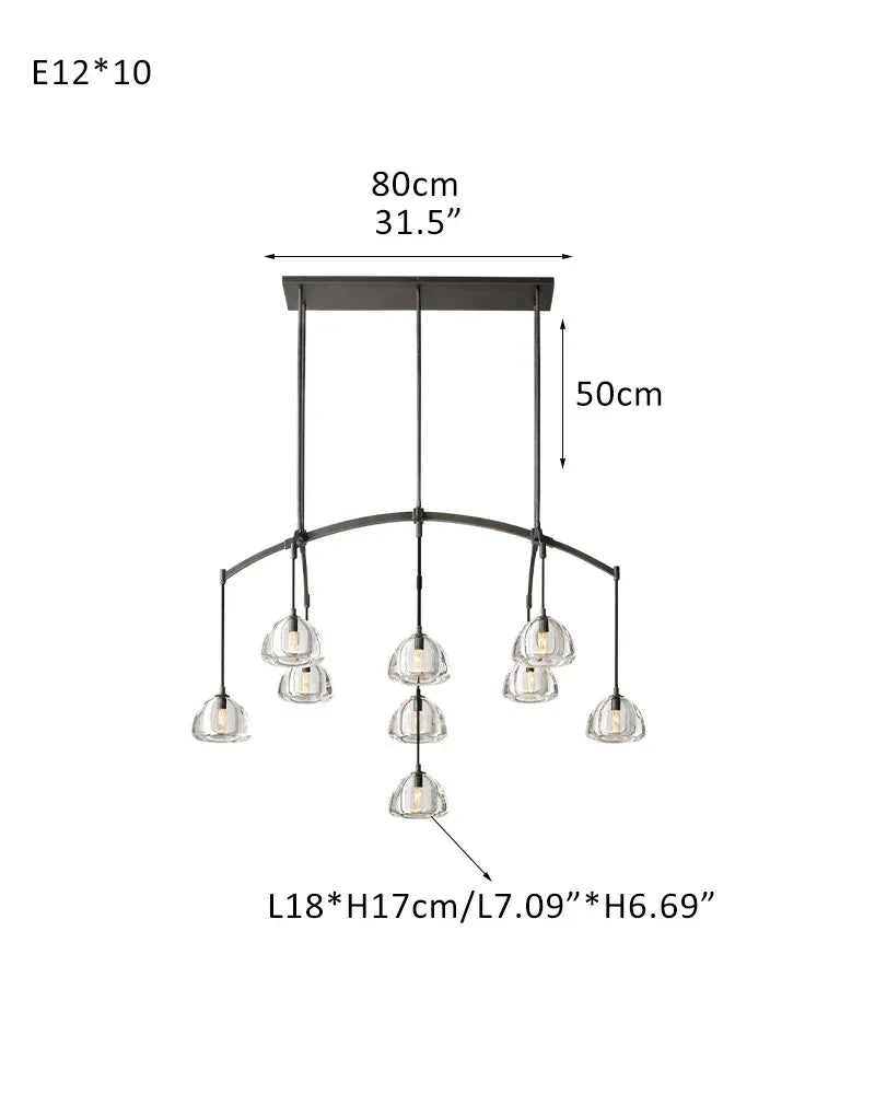 Dimple Crystal Glass Globe Rainfall Round Hemisphere Chandelier Brushed Black Steel 10-light-L137*W69*H93CM L54"*W27"*36" Brass American chandelier
