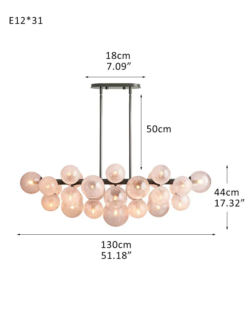 Industrial Globe Bubble Glass Chandelier 28in 36in | Brushed Brass/Black/Silver Steel 31-light-D130*H44CM D51.18“*H17.32"(Hanging) American Vintage chandelier lamp