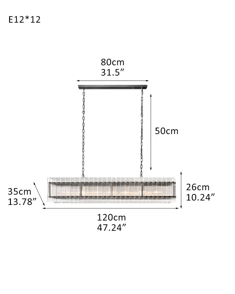 San Marco Rectangular Ribbed Glass Chandelier 40" 60" 72" in Antiqued Brass/Black Steel 12-light-L120*W35*H26CM L47.2"*W13.8"*H10.2" Black American chandelier