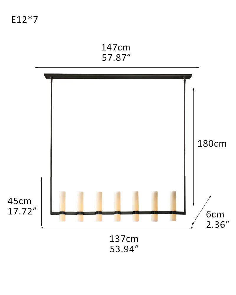 Farmhouse Rustic Milk Glass Linear Ravelle Chandelier Lacquered Brass/Black Metal 7-light-L137*W6*H45CM L53.94"*W2.36"*H17.72" Black American chandelier