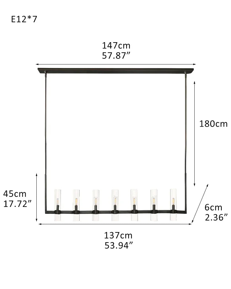 LightsStory Series Geometric Chandelier | Round Wheel Premium hand-blown glass and solid brass construction, Black Stainless finish for Dining Rooms and Living Areas 7-light-L137*W6*H45CM L53.94"*W2.36"*H17.72" Black American chandelier