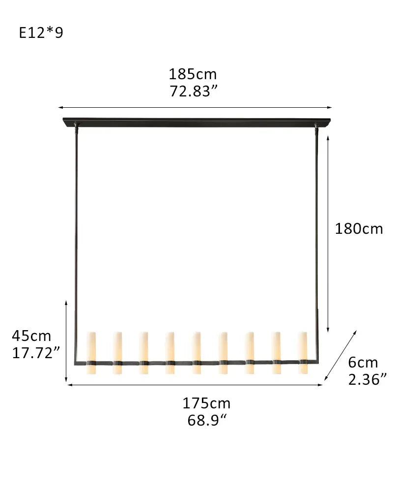 Farmhouse Rustic Milk Glass Linear Ravelle Chandelier Lacquered Brass/Black Metal 9-light-L175*W6*H45CM L68.9"*W2.36"*H17.72" Black American chandelier