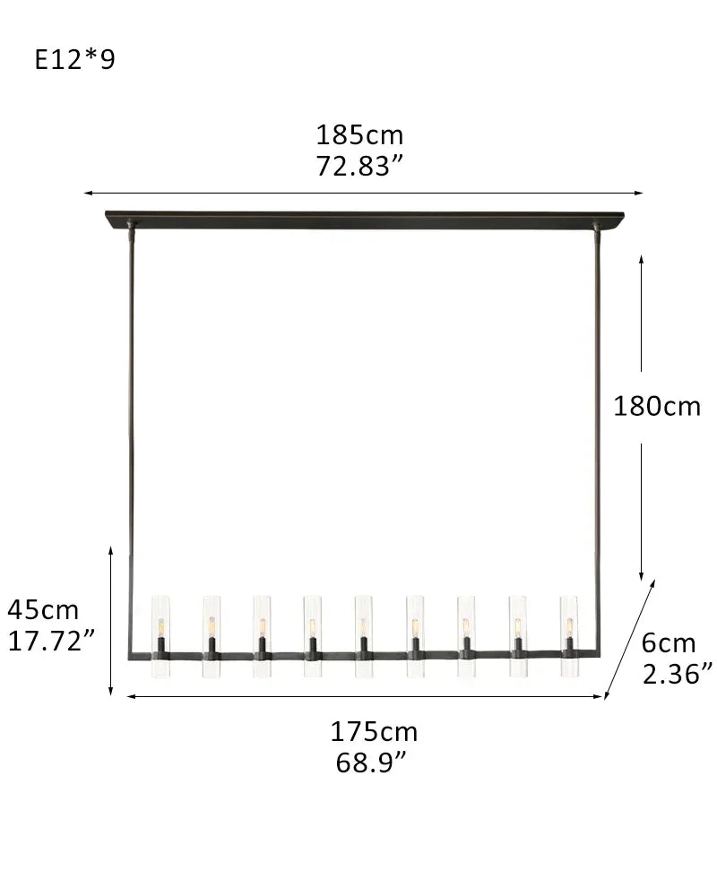 LightsStory Series Geometric Chandelier | Round Wheel Premium hand-blown glass and solid brass construction, Black Stainless finish for Dining Rooms and Living Areas 9-light-L175*W6*H45CM L68.9"*W2.36"*H17.72" Black American chandelier