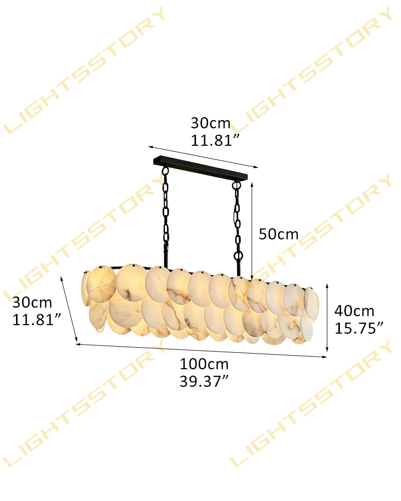 Alabaster Organic Disc Golden Canopy Linear Chandelier - Natural Spanish Alabaster, Lux Gold Trim - Kitchen Islands & Dining Rooms