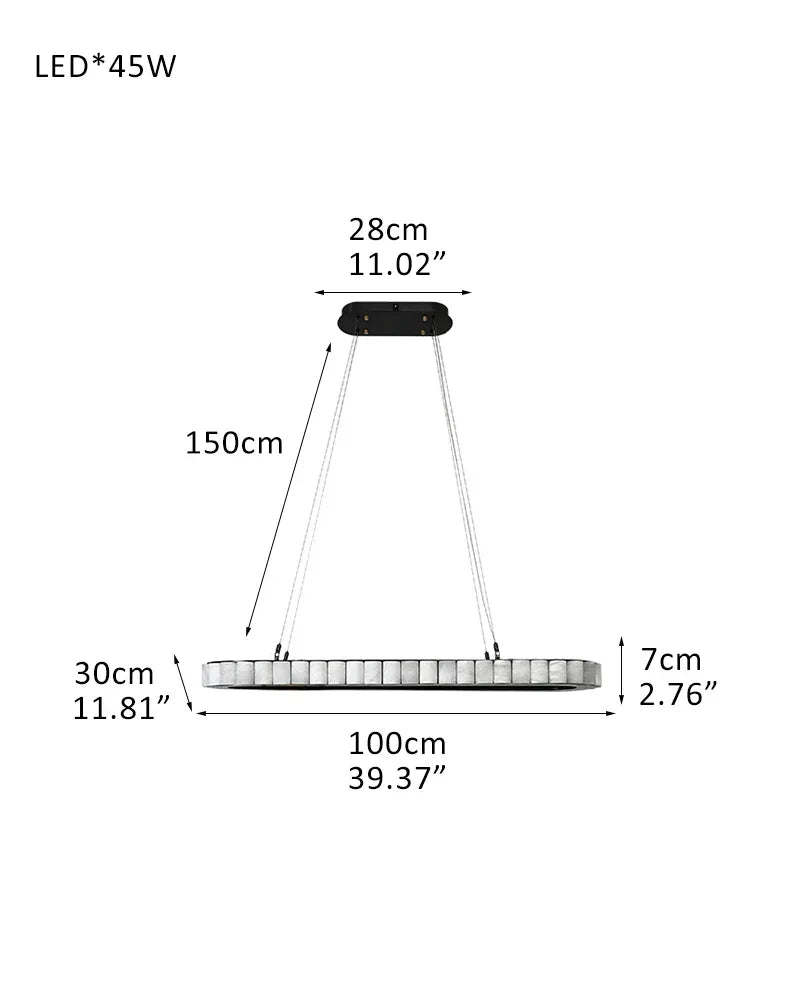 Vintage Oval White Alabaster Huge Chandelier Wide 60" Brushed Bronze/Gold Framework L100*W30*H7CM L39.4"*W11.8"*H2.8" Black + White American chandelier