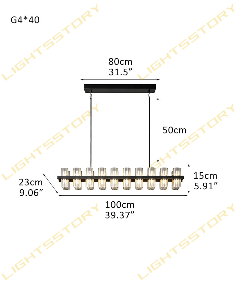 Biarritz Statement Linear Crystal Chandelier - K9 Crystal Pendant Light, Precision-Cut Crystal, Serene Matte, Custom Finishes - Luxury Kitchen Lighting