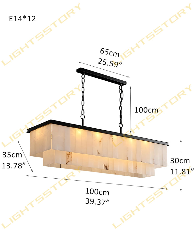 Stowe Alabaster Panel Tapered Canopy Linear Chandelier - Natural Spanish Alabaster, Serene Black Trim - Kitchen Islands & Dining Rooms