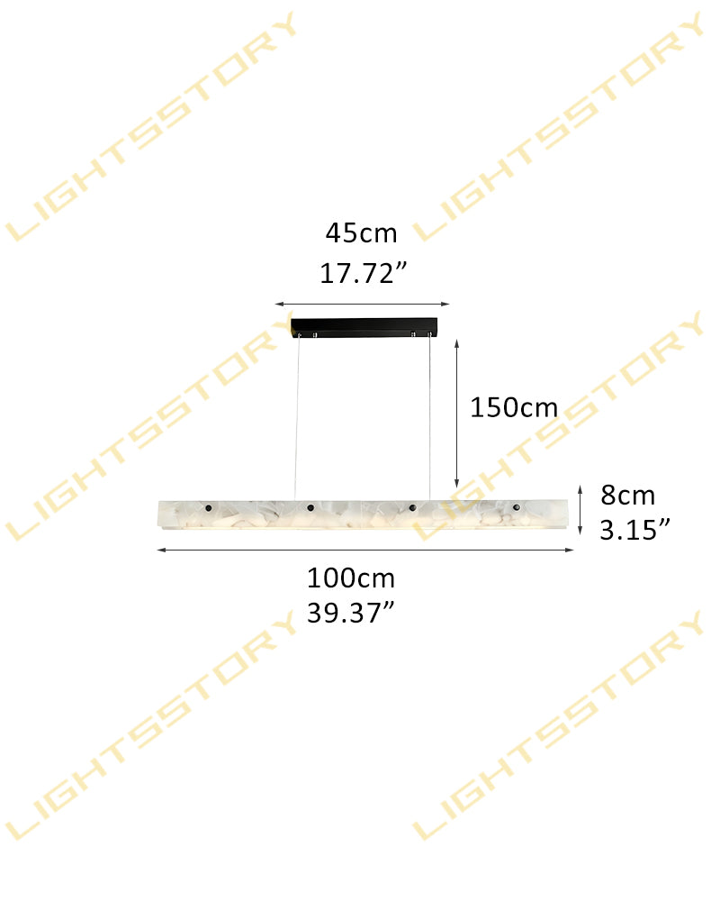 Alabaster Slim Line Cylindrical Tube Linear Pendant Light - Natural Spanish Alabaster, Lux Brass Trim - Kitchen Islands & Dining Rooms