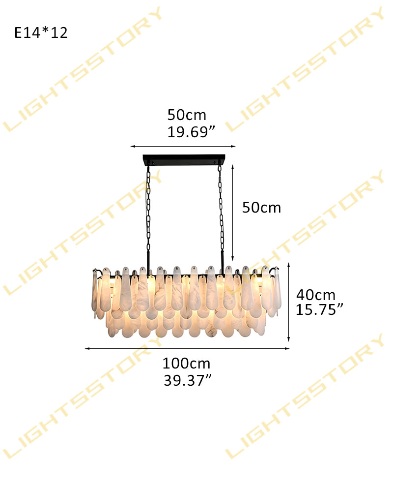 Alabaster Organic Petal Oval Ring Linear Chandelier - Natural Spanish Alabaster, Lux Gold Trim - Kitchen Islands & Dining Rooms