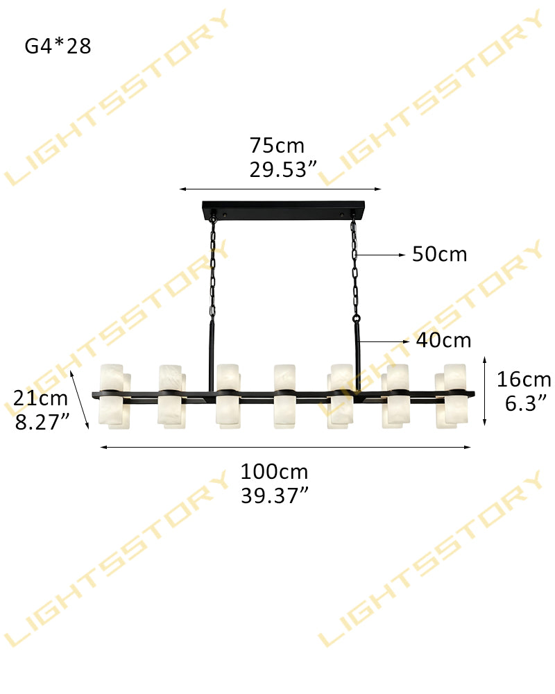 Alabaster Dual Cylinder Candle Column Linear Chandelier - Natural Spanish Alabaster, Heritage Brass Trim - Kitchen Islands & Dining Rooms
