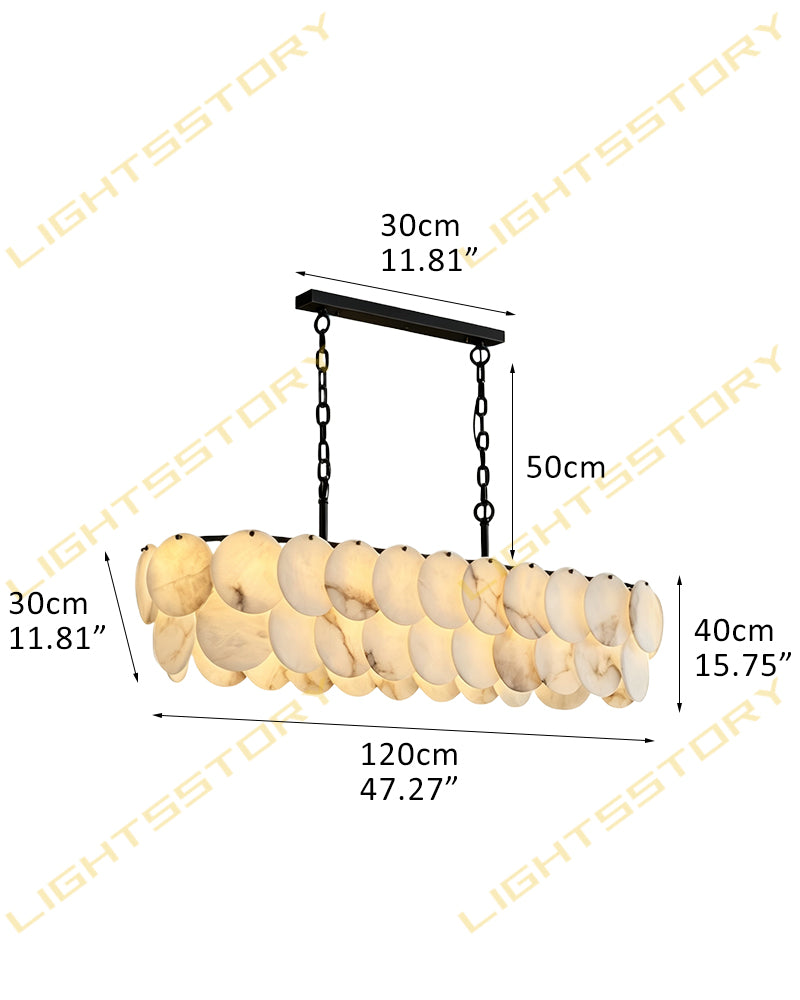 Alabaster Organic Disc Golden Canopy Linear Chandelier - Natural Spanish Alabaster, Lux Gold Trim - Kitchen Islands & Dining Rooms