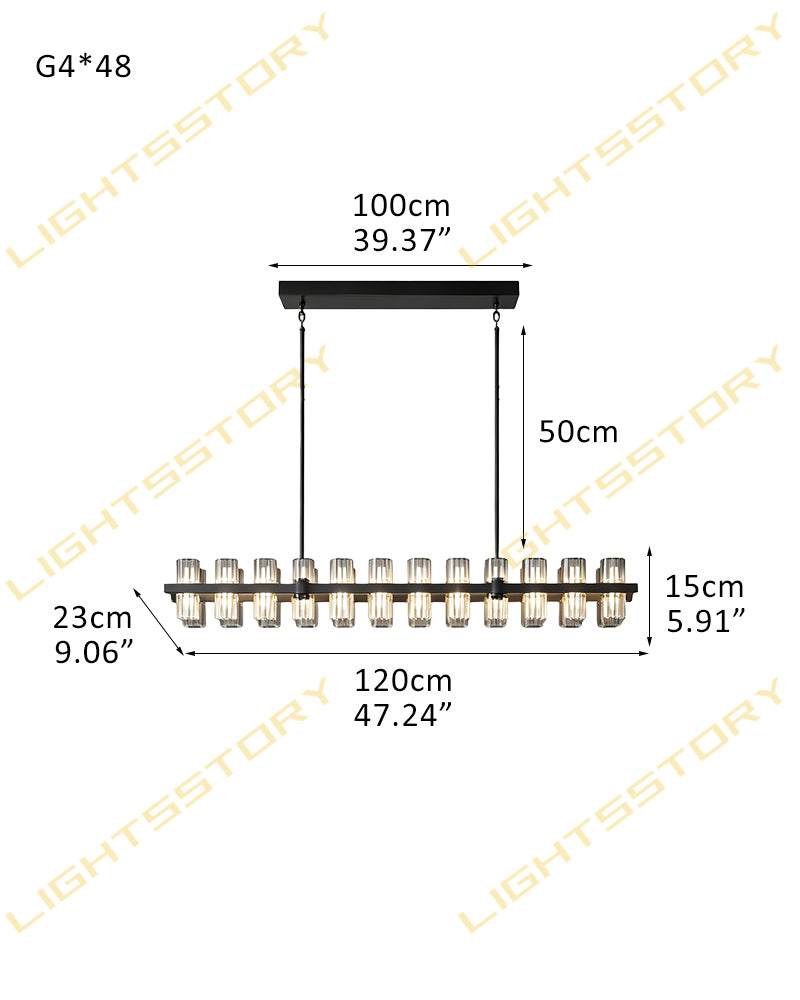 Biarritz Statement Linear Crystal Chandelier - K9 Crystal Pendant Light, Precision-Cut Crystal, Serene Matte, Custom Finishes - Luxury Kitchen Lighting