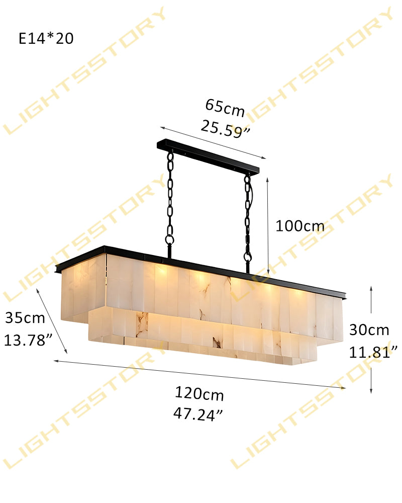 Stowe Alabaster Panel Tapered Canopy Linear Chandelier - Natural Spanish Alabaster, Serene Black Trim - Kitchen Islands & Dining Rooms