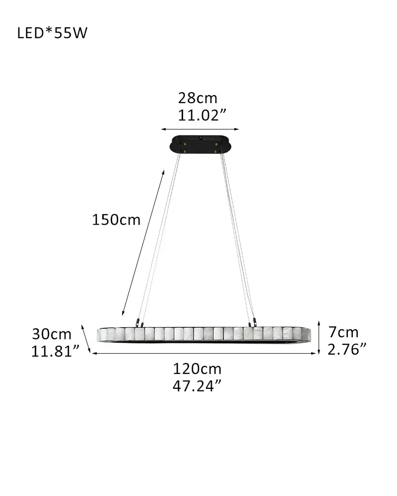 Vintage Oval White Alabaster Huge Chandelier Wide 60" Brushed Bronze/Gold Framework L120*W30*H7CM L47.2"*W11.8"*H2.8" Black + White American chandelier
