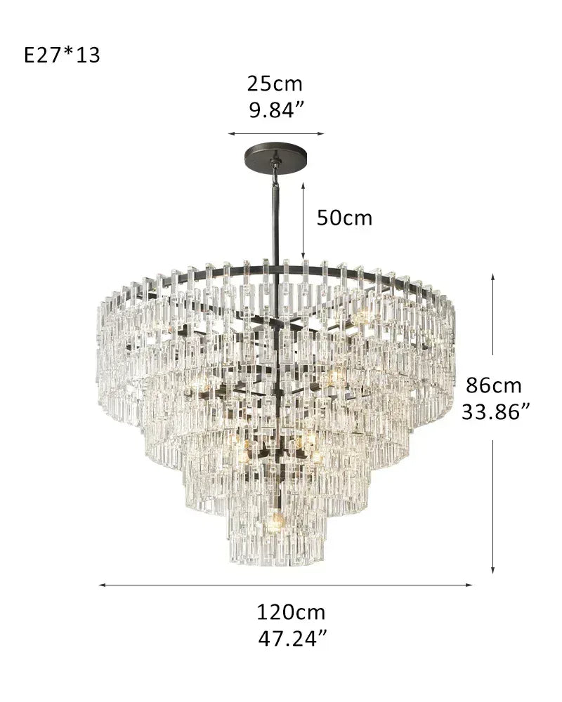Montreux Series Prismatic Chandelier | Triple Tier Prismatic Crystal Hand-Set Prismatic Crystals and Interlocking Steel Chains, Dual-Tone Gold or Matte Black finish for Grand Entryways, Dining Areas, and Bedrooms 4-tier-D120*H86CM D47.24“*H33.86" Black American chandelier