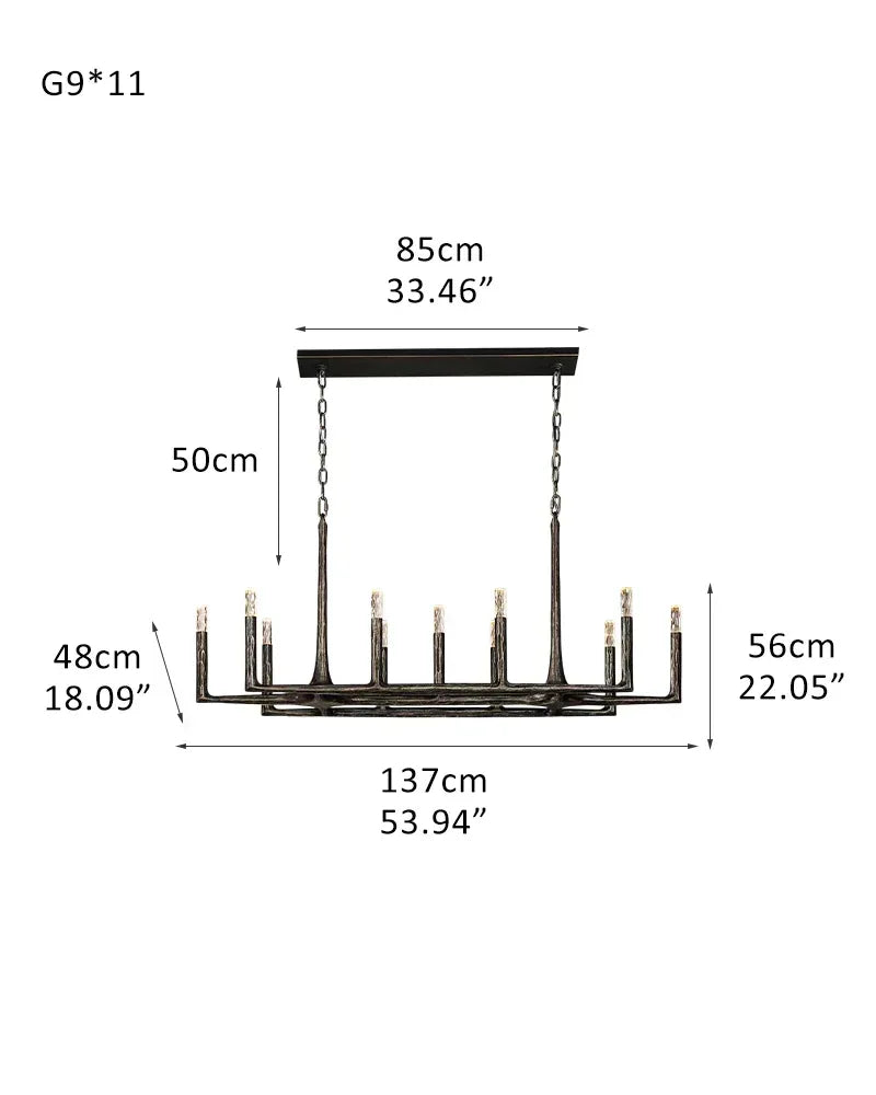 Thod Hand-Forged Iron Linear Chandeliers Black Wide 54" 72" 95" for Dining table 11-light-L137*W48*H56CM L53.94“*W18.9“*H22.05" Black American Vintage chandelier lamp