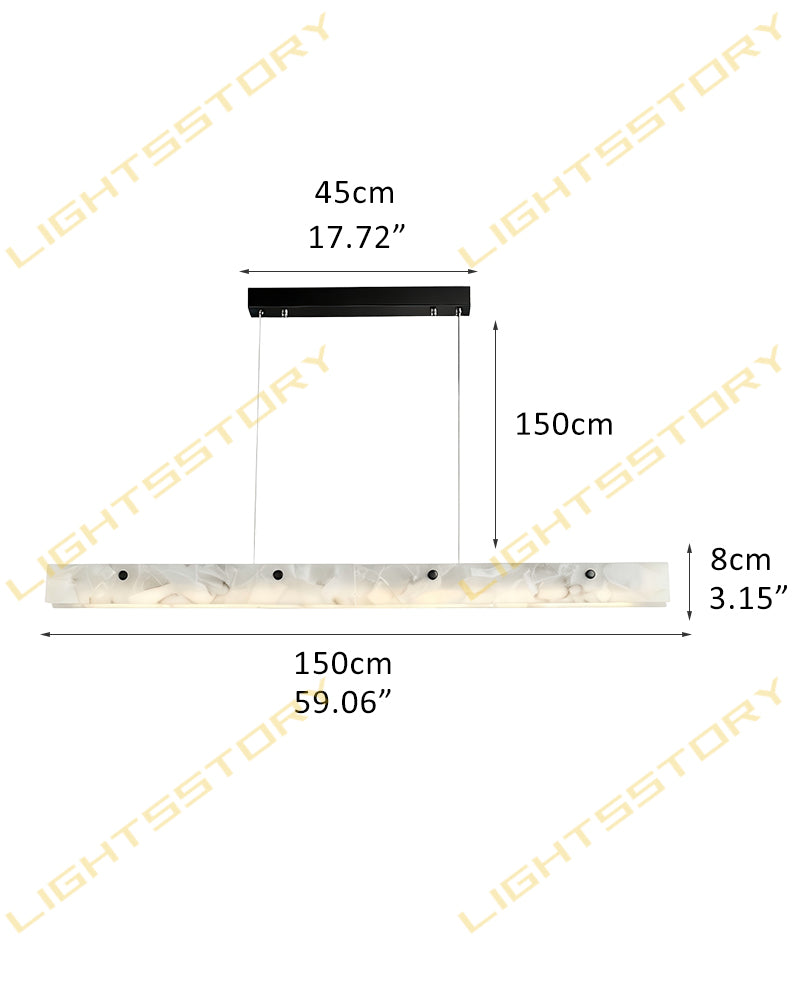Alabaster Slim Line Cylindrical Tube Linear Pendant Light - Natural Spanish Alabaster, Lux Brass Trim - Kitchen Islands & Dining Rooms