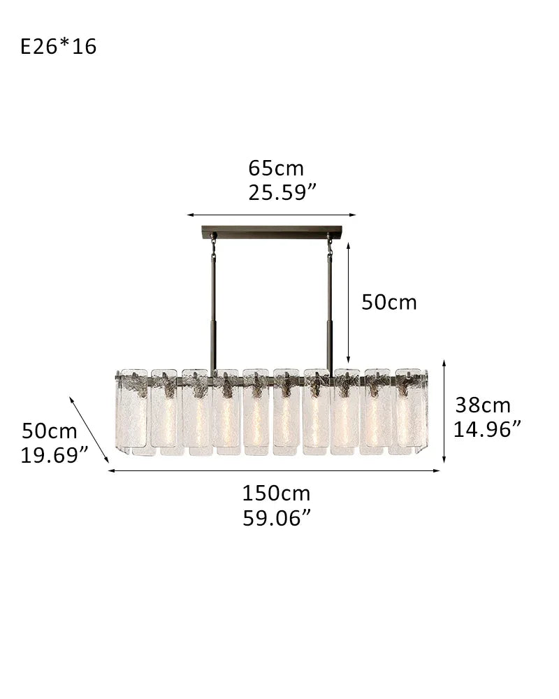 Calamette Clear Glass Linear Chandelier Indoor Lighting Wide 60" 71" for Kitchen Island 16-light-L150*W50*H38CM L59.06*W19.69"*H14.96" Black + Clear Glass American chandelier