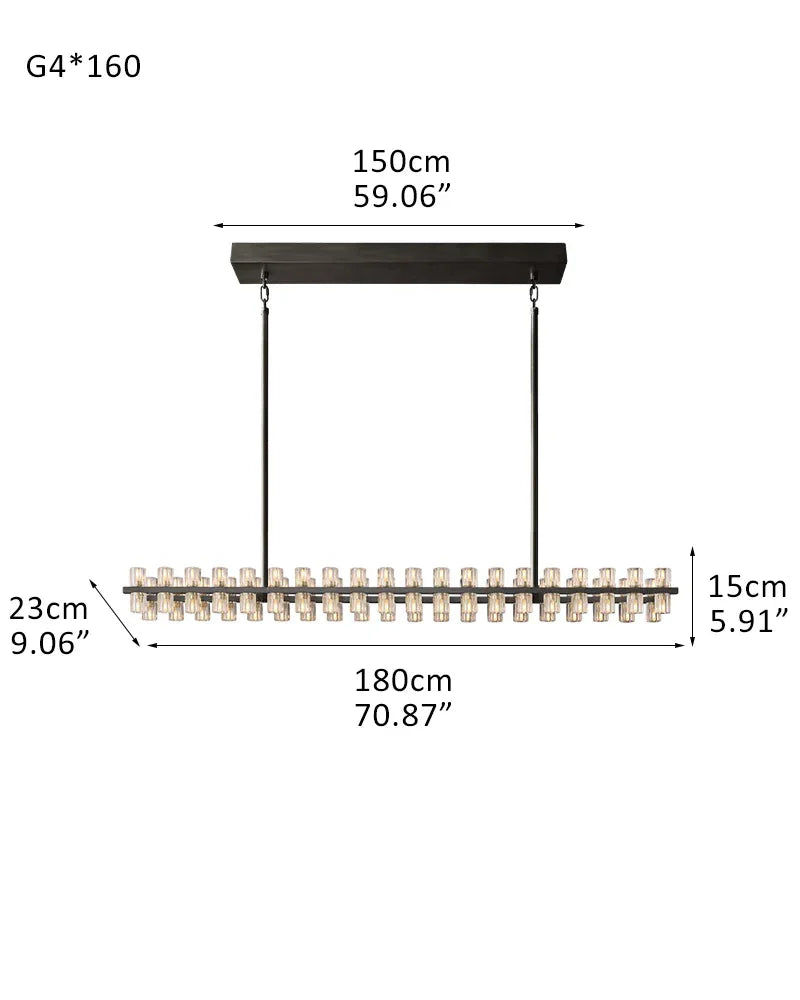 Lacquered Brass/Black Wagon Wheel Arcachon Crystal Rectangular Chandelier 48" 60" 72" 80-light-L180*W23*H15CM L70.87"*W9.06"*H5.91" Black American chandelier